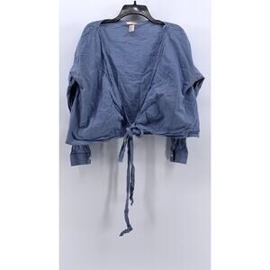 H&M Women's Blue-White Gingham Tie-Front Short Sleeve Cropped Top SZ 6